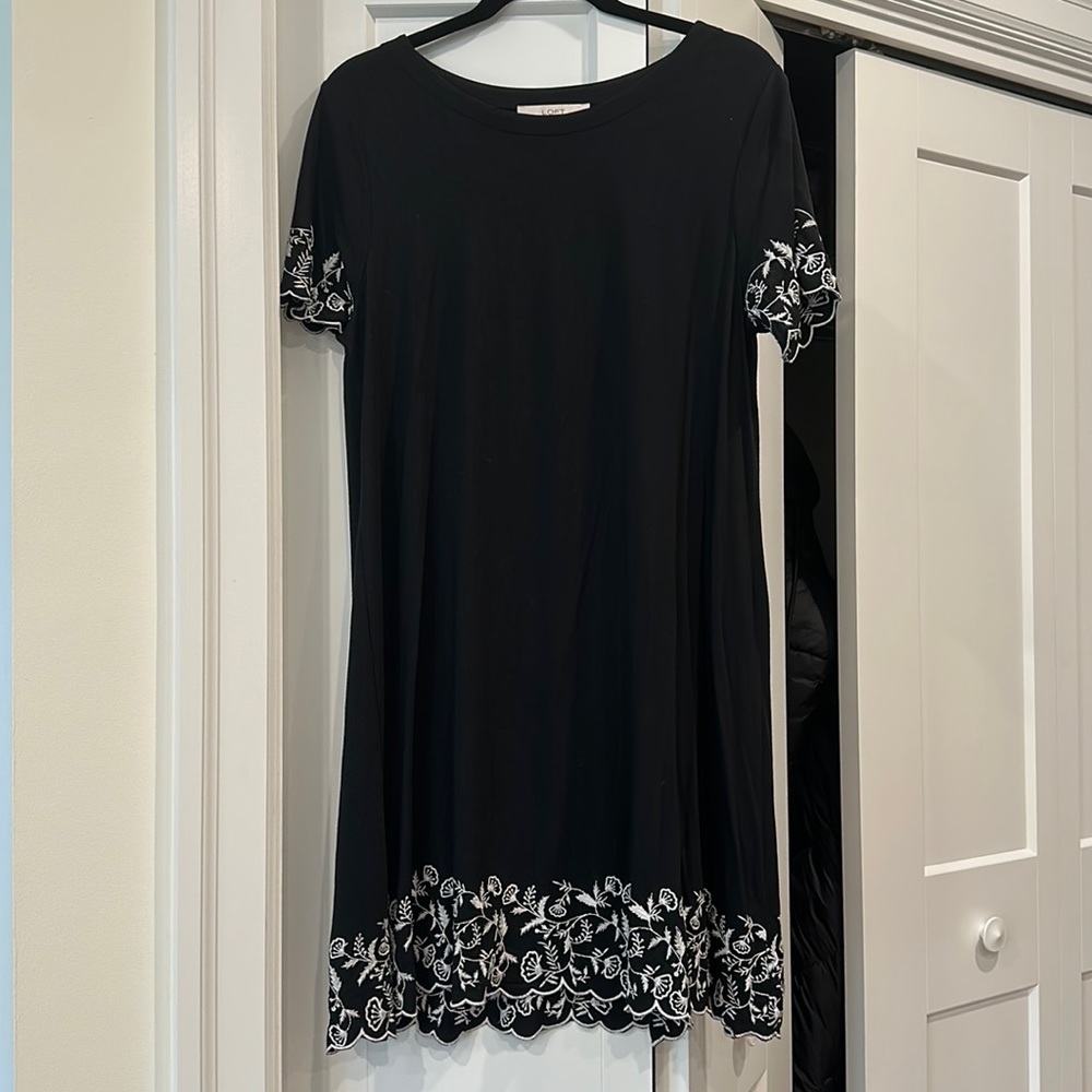 Loft black dress with floral trim